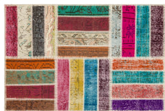 Iskece 35816 Beige Patchwork Wool Handmade Area Rug 5'4" x 8'0"