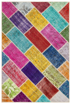 Iskece 35817 Beige Patchwork Wool Handmade Area Rug 5'2" x 7'8"