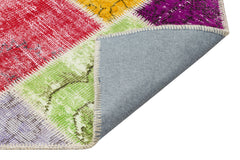 Iskece 35817 Beige Patchwork Wool Handmade Area Rug 5'2" x 7'8"