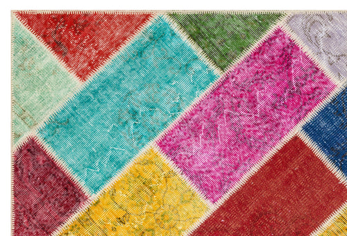 Iskece 35817 Beige Patchwork Wool Handmade Area Rug 5'2" x 7'8"