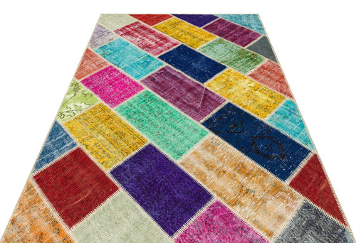 Iskece 35819 Beige Patchwork Wool Handmade Area Rug 5'3" x 7'8"