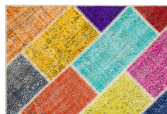 Iskece 35820 Beige Patchwork Wool Handmade Area Rug 5'3" x 7'9"