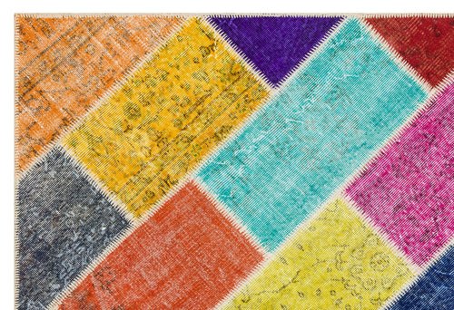 Iskece 35820 Beige Patchwork Wool Handmade Area Rug 5'3" x 7'9"