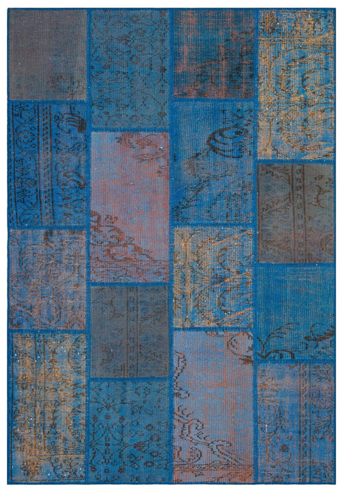 Iskece Blue Vintage Wool Handmade Area Rug 5'4" x 7'8"