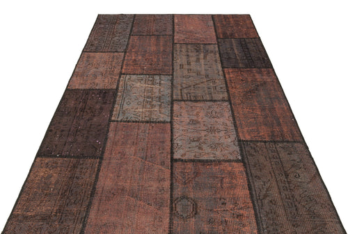 Iskece 35822 Brown Patchwork Wool Handmade Area Rug 5'4" x 7'8"