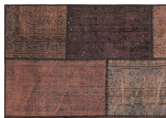 Iskece 35822 Brown Patchwork Wool Handmade Area Rug 5'4" x 7'8"