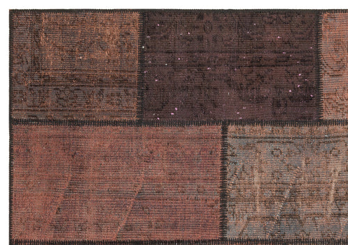 Iskece 35822 Brown Patchwork Wool Handmade Area Rug 5'4" x 7'8"