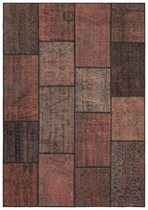 Iskece 35822 Brown Patchwork Wool Handmade Area Rug 5'4" x 7'8"