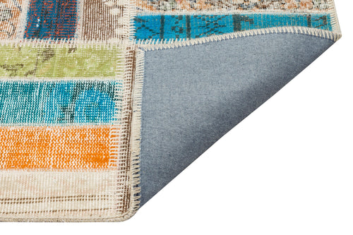 Iskece 35825 Beige Patchwork Wool Handmade Area Rug 5'4" x 8'0"