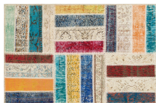 Iskece 35825 Beige Patchwork Wool Handmade Area Rug 5'4" x 8'0"