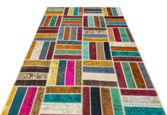 Iskece 35826 Beige Patchwork Wool Handmade Area Rug 5'3" x 8'0"