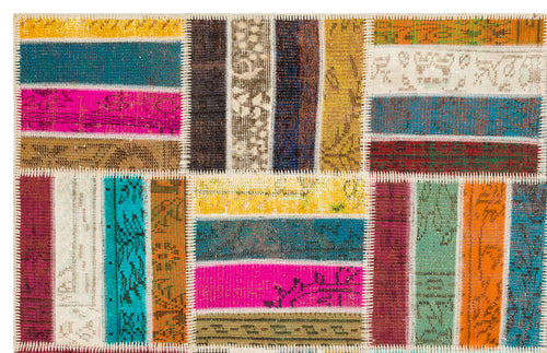 Iskece 35826 Beige Patchwork Wool Handmade Area Rug 5'3" x 8'0"