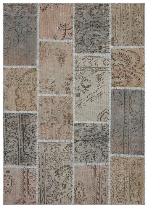 Iskece Brown Vintage Wool Handmade Area Rug 5'4" x 7'6"