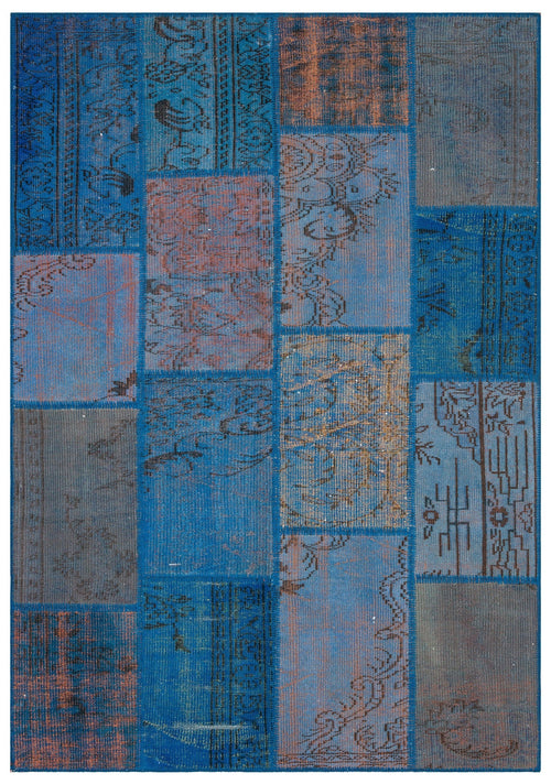 Iskece Blue Vintage Wool Handmade Area Rug 5'4" x 7'7"