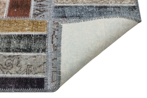 Iskece Grey Patchwork Wool Handmade Area Rug 5'2" x 8'0"