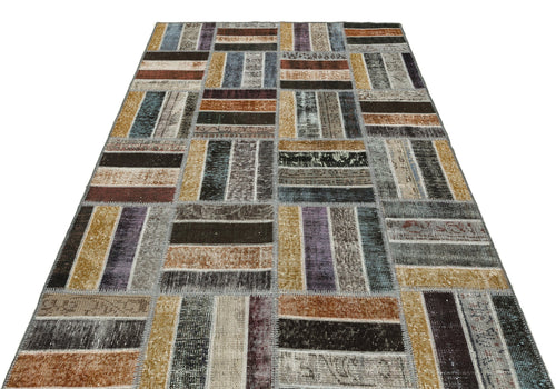 Iskece Grey Patchwork Wool Handmade Area Rug 5'2" x 8'0"