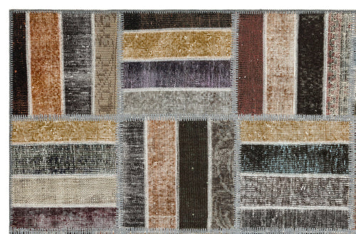 Iskece Grey Patchwork Wool Handmade Area Rug 5'2" x 8'0"