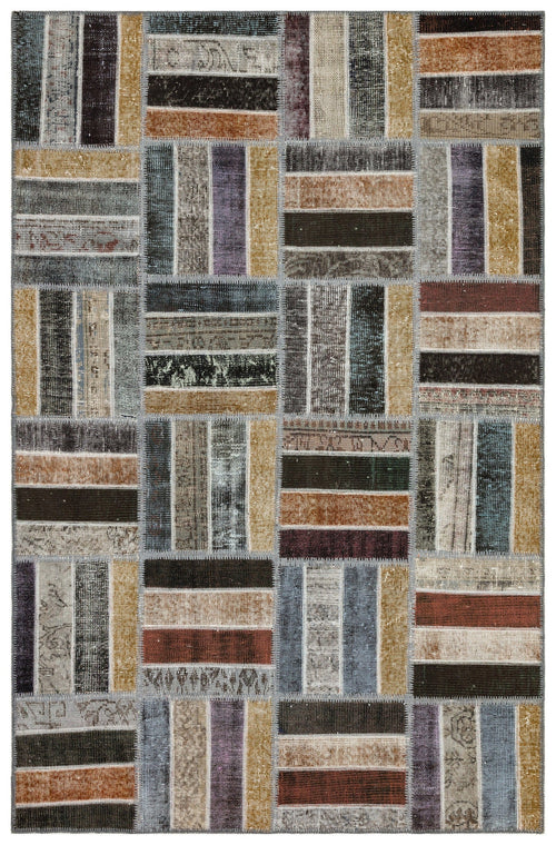 Iskece Grey Patchwork Wool Handmade Area Rug 5'2" x 8'0"