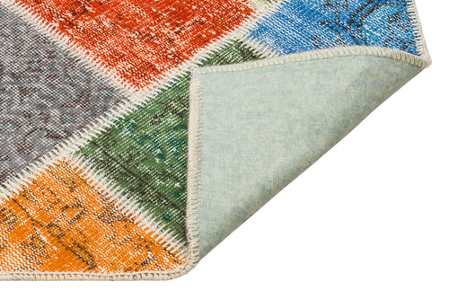 Iskece 35833 Beige Patchwork Wool Handmade Area Rug 5'4" x 7'7"