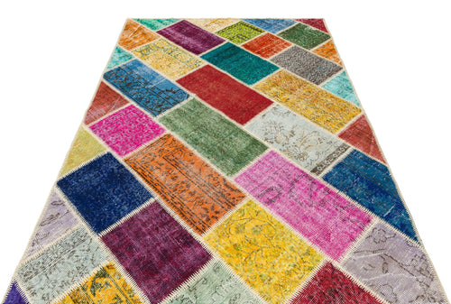 Iskece 35833 Beige Patchwork Wool Handmade Area Rug 5'4" x 7'7"