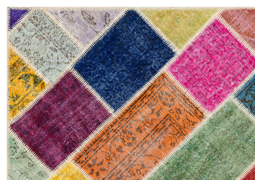 Iskece 35833 Beige Patchwork Wool Handmade Area Rug 5'4" x 7'7"