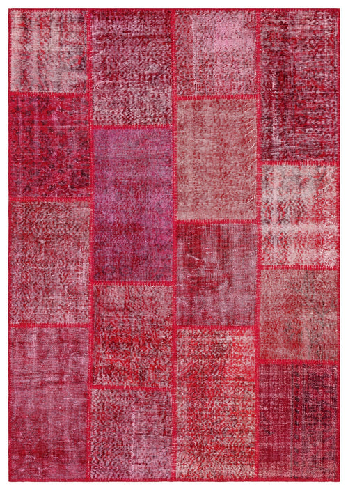 Iskece Red Vintage Wool Handmade Area Rug 5'3" x 7'6"