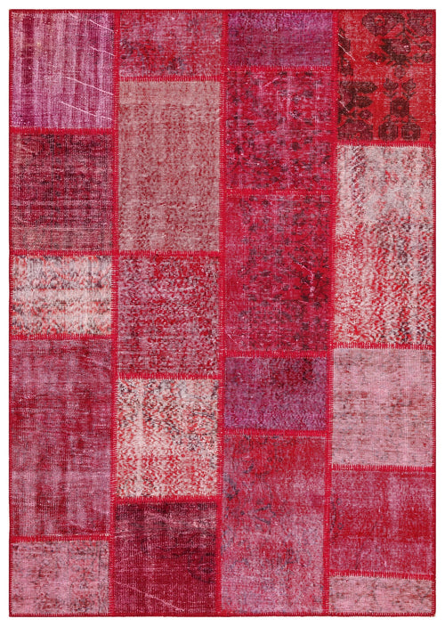 Iskece Red Vintage Wool Handmade Area Rug 5'3" x 7'5"