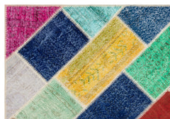 Iskece 35837 Beige Patchwork Wool Handmade Area Rug 5'4" x 7'8"