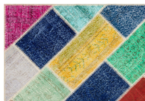 Iskece 35837 Beige Patchwork Wool Handmade Area Rug 5'4" x 7'8"