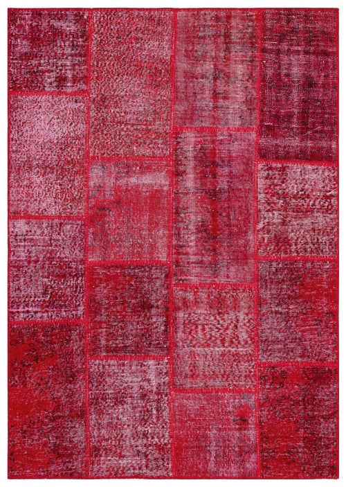 Iskece Red Vintage Wool Handmade Area Rug 5'3" x 7'7"