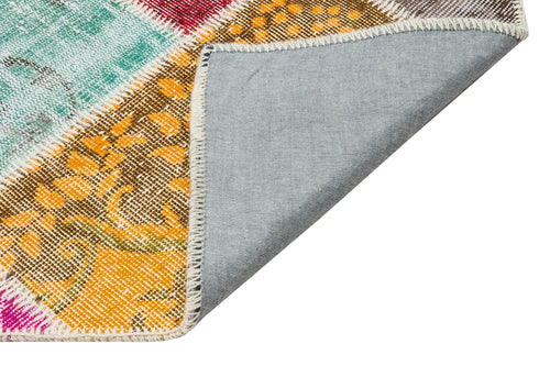 Iskece 35841 Beige Patchwork Wool Handmade Area Rug 5'2" x 7'8"