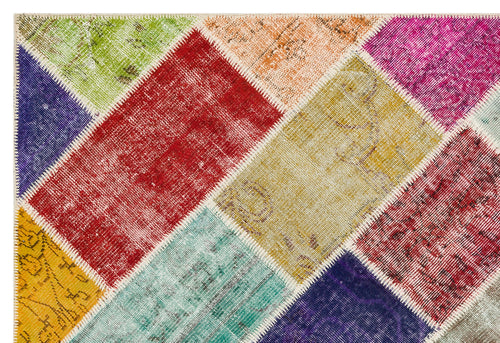 Iskece 35841 Beige Patchwork Wool Handmade Area Rug 5'2" x 7'8"