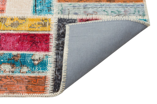 Iskece 35844 Beige Patchwork Wool Handmade Area Rug 5'4" x 8'0"