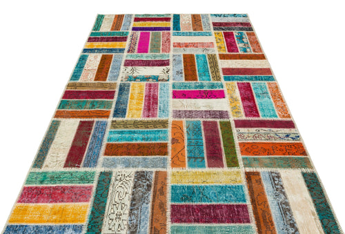 Iskece 35844 Beige Patchwork Wool Handmade Area Rug 5'4" x 8'0"