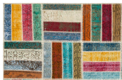 Iskece 35844 Beige Patchwork Wool Handmade Area Rug 5'4" x 8'0"