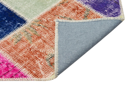 Iskece 35849 Beige Patchwork Wool Handmade Area Rug 5'3" x 7'8"