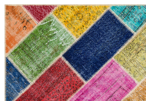 Iskece 35849 Beige Patchwork Wool Handmade Area Rug 5'3" x 7'8"