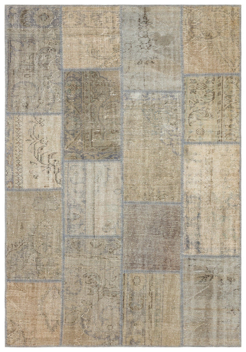 Iskece Beige Vintage Wool Handmade Area Rug 5'4" x 7'7"