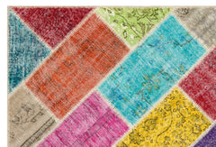 Iskece 35855 Beige Patchwork Wool Handmade Area Rug 5'3" x 7'9"