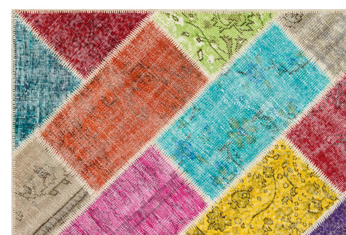 Iskece 35855 Beige Patchwork Wool Handmade Area Rug 5'3" x 7'9"