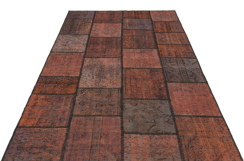 Iskece 35856 Brown Patchwork Wool Handmade Area Rug 5'3" x 7'7"