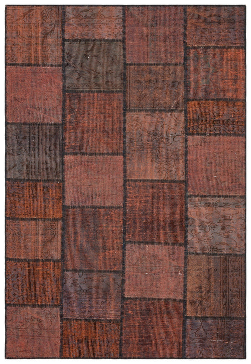 Iskece 35856 Brown Patchwork Wool Handmade Area Rug 5'3" x 7'7"