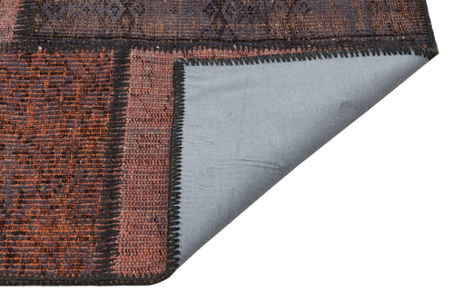 Iskece 35862 Brown Patchwork Wool Handmade Area Rug 5'4" x 7'8"