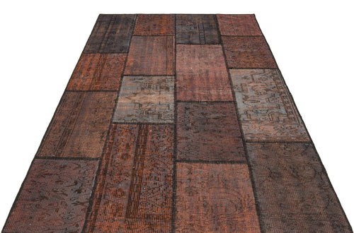 Iskece 35862 Brown Patchwork Wool Handmade Area Rug 5'4" x 7'8"