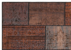 Iskece 35862 Brown Patchwork Wool Handmade Area Rug 5'4" x 7'8"
