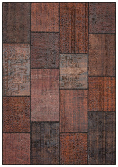 Iskece 35862 Brown Patchwork Wool Handmade Area Rug 5'4" x 7'8"