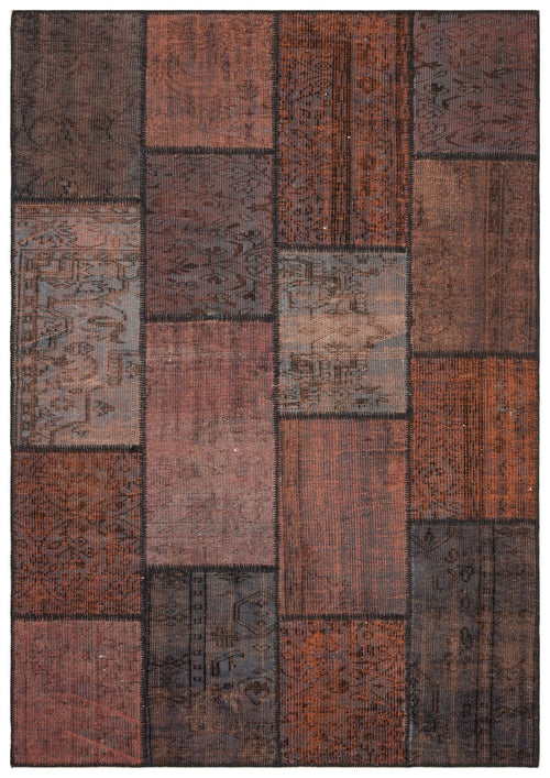 Iskece 35862 Brown Patchwork Wool Handmade Area Rug 5'4" x 7'8"