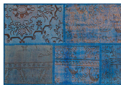 Iskece 35871 Blue Patchwork Wool Handmade Area Rug 5'4" x 7'7"