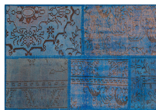 Iskece 35871 Blue Patchwork Wool Handmade Area Rug 5'4" x 7'7"