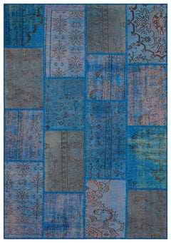 Iskece 35871 Blue Patchwork Wool Handmade Area Rug 5'4" x 7'7"